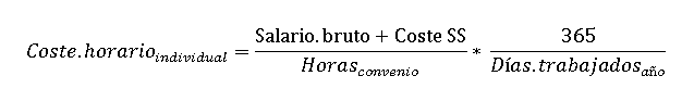 Fórmula Coste Horario individual