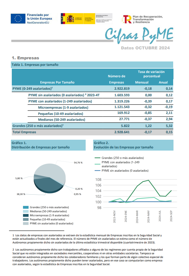 Imagen del artículo Cifras PYME. Datos octubre 2024 (recurso electrónico)